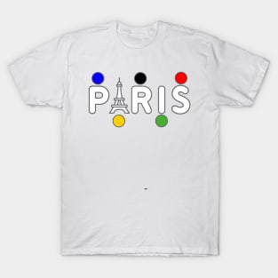 Paris White   color Olympic rings T-Shirt